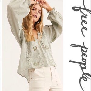NWT FREE PEOPLE SIVAN EMBROIDERED MOSS TOP SIZE SM